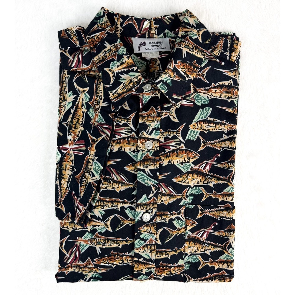 Vintage NWOT Malihini Hawaii Shirt Mens L 100% Cotton Aloha Fish Made in Hawaii